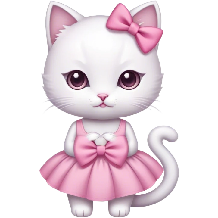 White kitty with a pink bow and a pink dress emoji