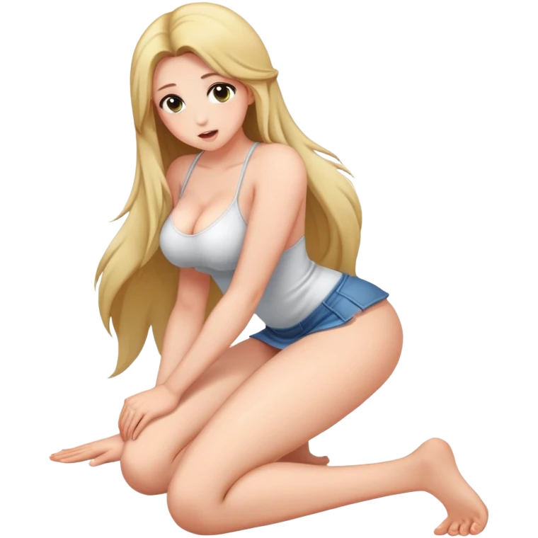 A dick in the mouth of a girl who is on her knees and big breasts emoji