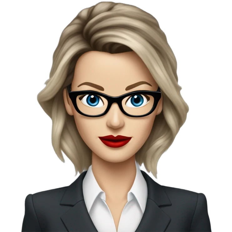 Realistic Kate Beckinsale blue eyes wearing glasses in a business meeting red lipstick  emoji