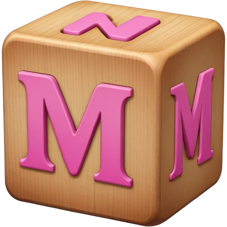 A rounded toy block with the pink letter "M" on it emoji
