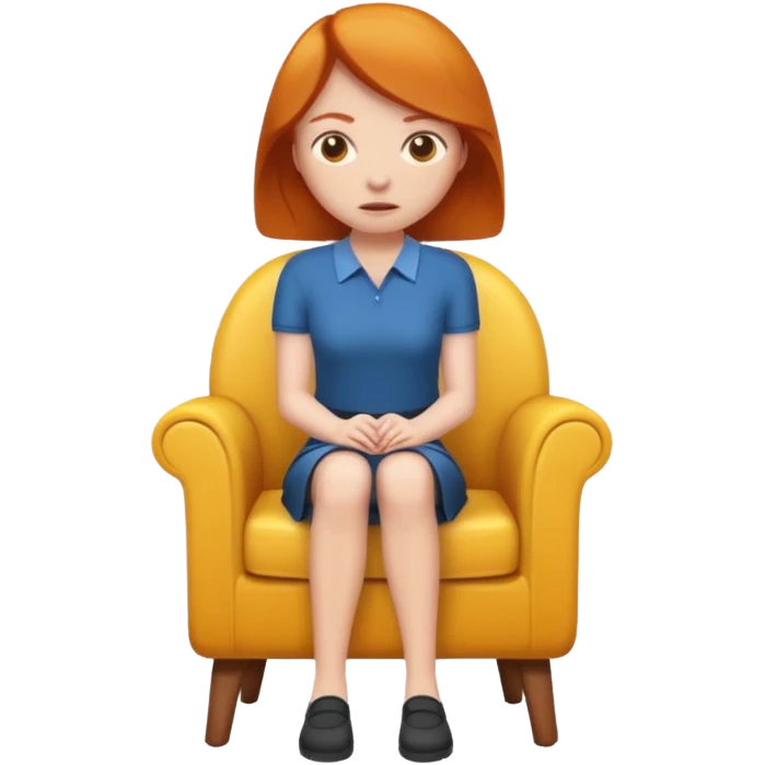 ginger woman sitting on chair looking awkard emoji