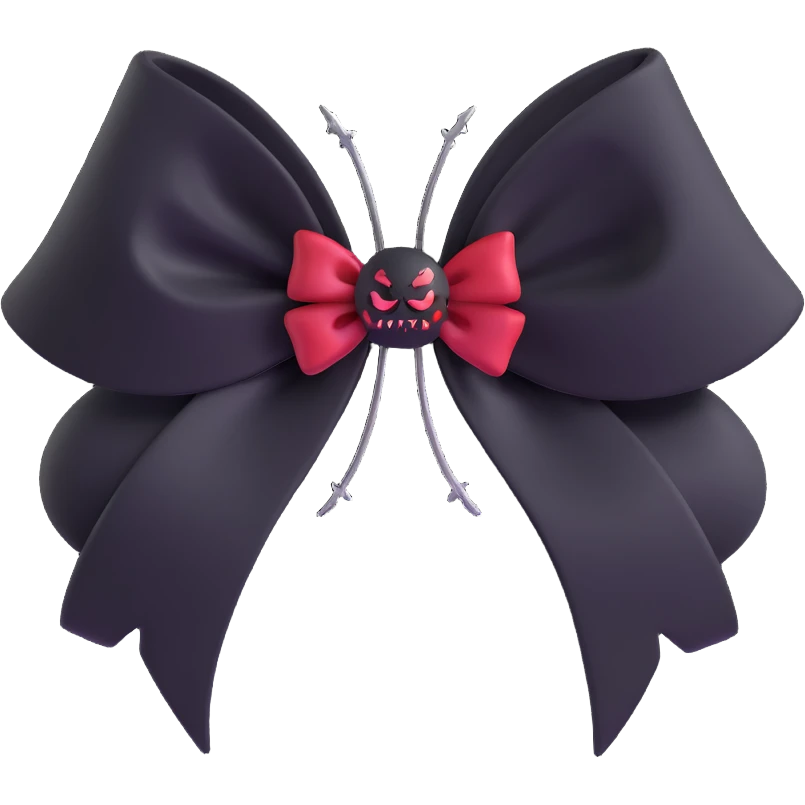 3D emoji gothic bow with black velvet, silver spider brooch, and dark red accents emoji