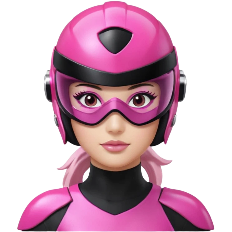 pink power ranger, woman emoji, with helmet on, black visor eye protection, black, power ranger helmet, black visor power ranger helmet pink emoji
