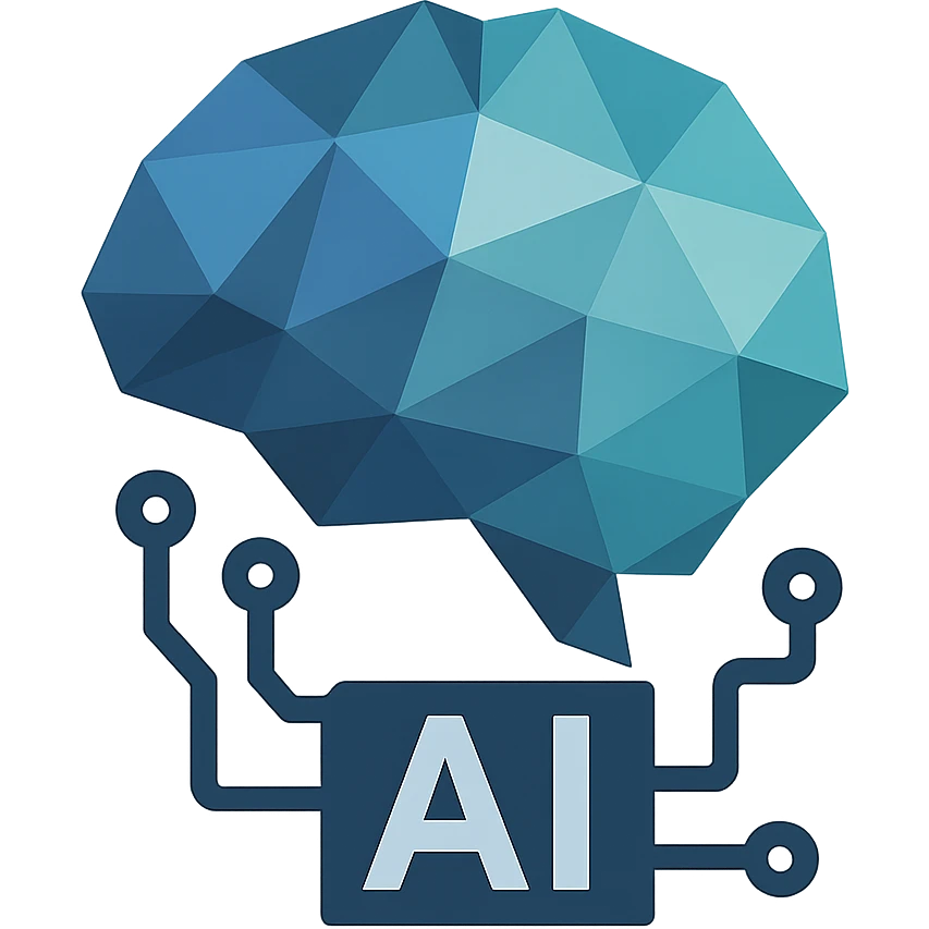 icon illustrating AI, geometric brain with polygonal facets, polygonal style emoji