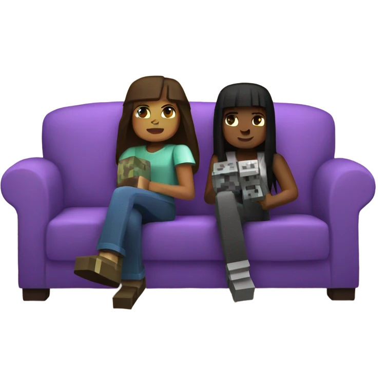 Two girls on a purple couch playing Minecraft emoji