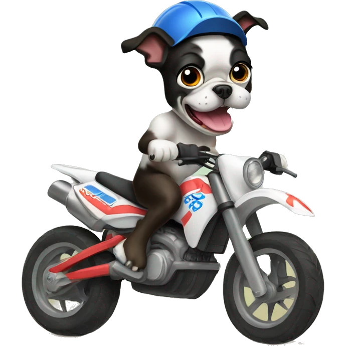 Boston terrier riding dirt bike emoji