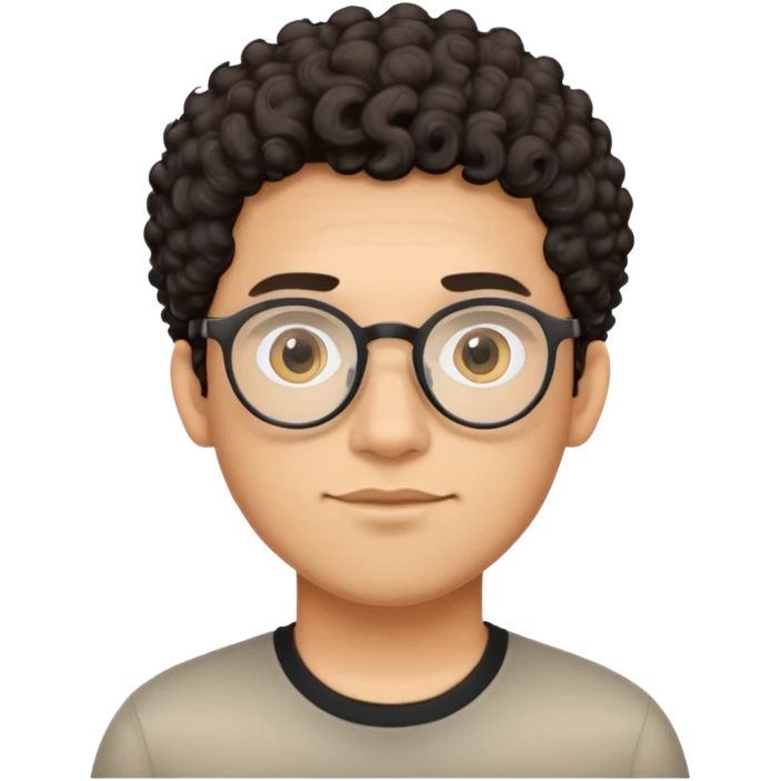 Oval-faced man with large oval metal frame glasses, short curly dark hair with high fade cut, light tan skin, friendly neutral expression, black shirt emoji