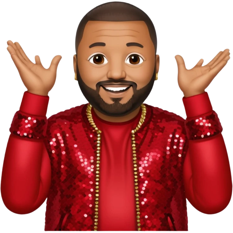 DJ Khaled with dark brown hair, red sequin outfit emoji