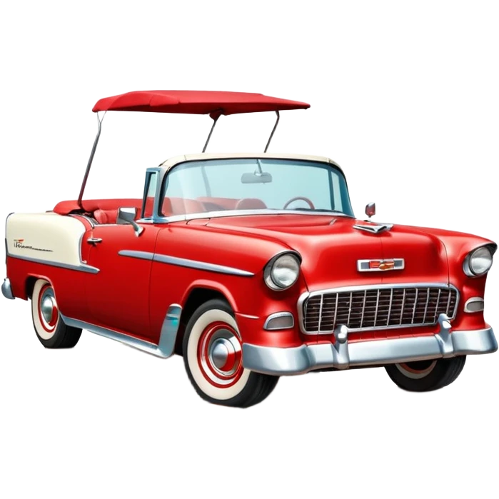 1955 Chevrolet Bel Air Convertible, Red-White color, with a bucket of brown mud pouring down on it. 32x32 pixels, aspect ratio: 1:1 emoji