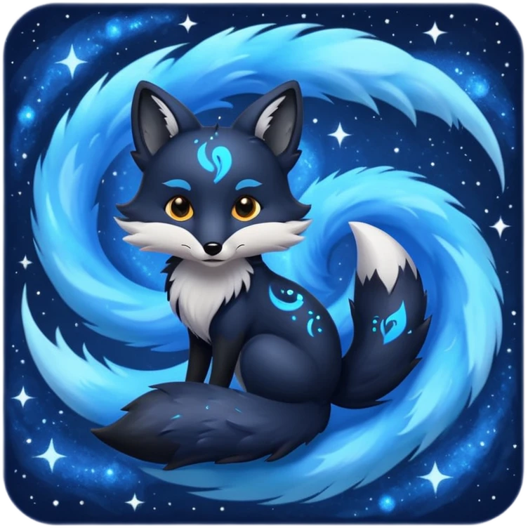 Black fox with blue swirling galaxy/marble pattern emoji