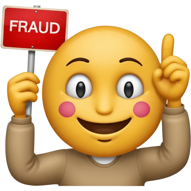 emoji of a cheeky meme character holding a sign that says 'fraud' emoji