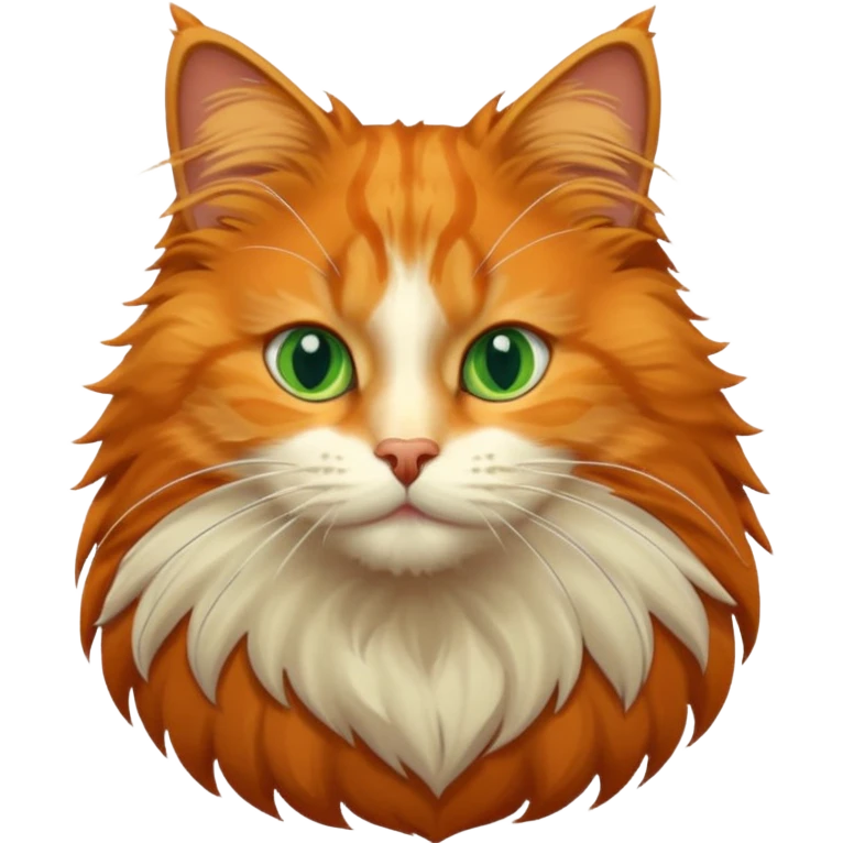 orange Norwegian forest cat, playful pose, big green eyes emoji