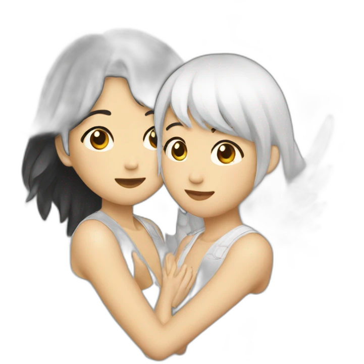Two Female Asian angels wings emoji