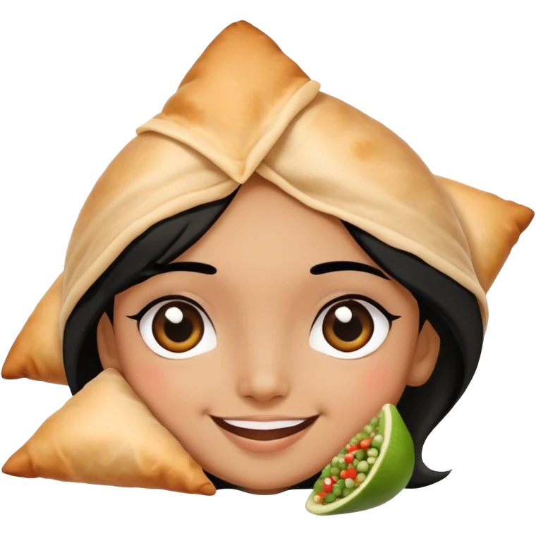 Samosa with face and girl black hair  emoji