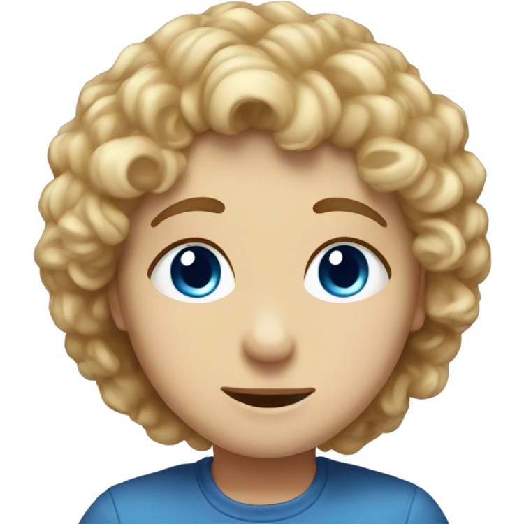 Boy with brown curly hair and blue eyes kissing blond girl  emoji