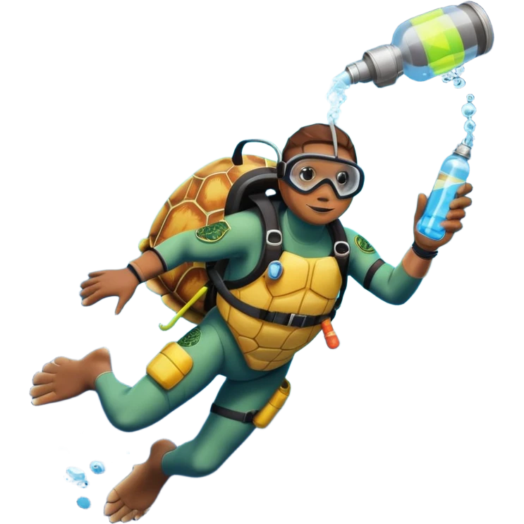 A calm sea turtle diver with mini oxygen tank, descending with a glow-stick in hand.

 emoji