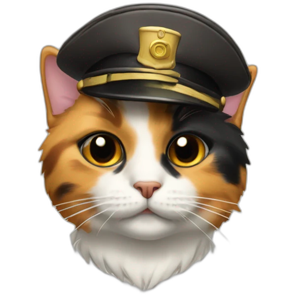 calico cat with black face mark with pilot hat emoji
