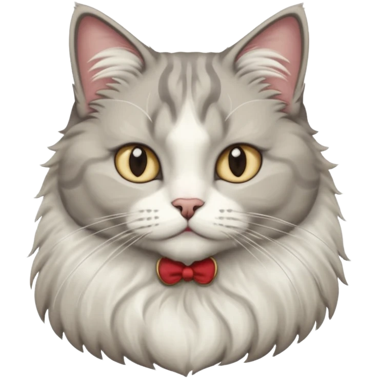 a very fluffy big grey and white cat sitting regally emoji