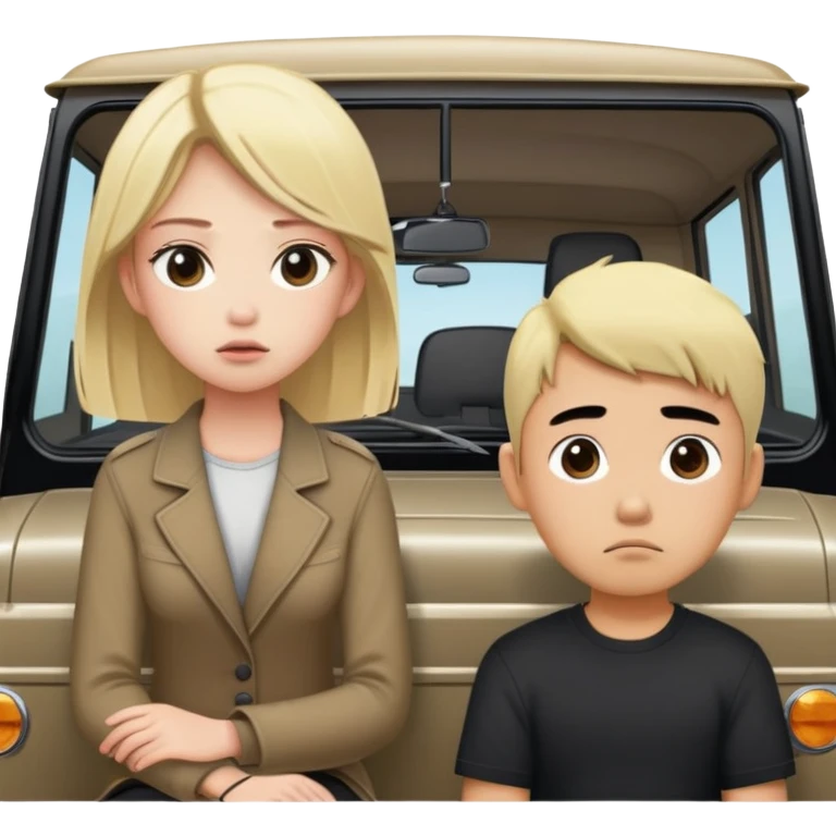 blonde girl sitting inside black g wagon and asian guy standing outside next to the car disappointed (NO ASIAN GUY INSIDE THE CAR) emoji