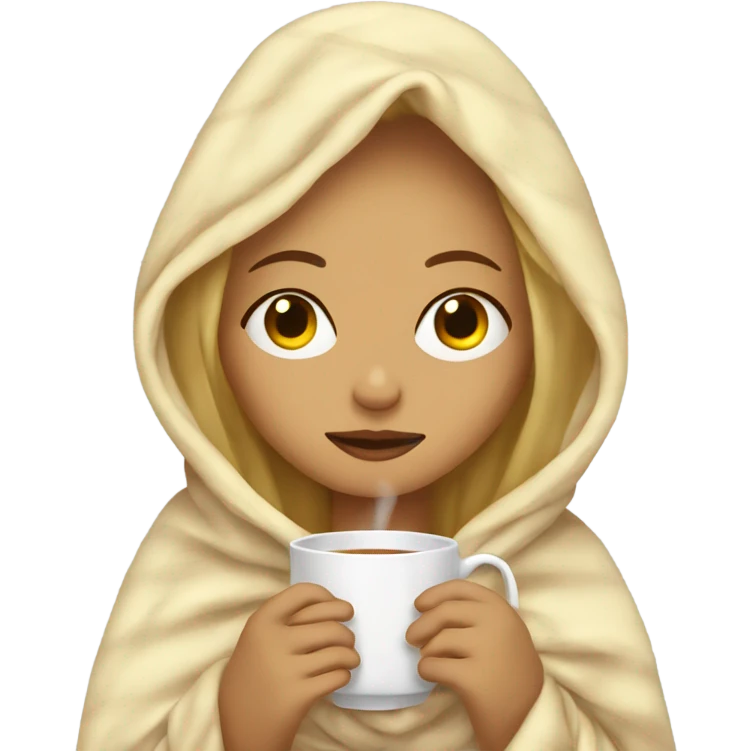 girl blonde inside a blanket sipping tea eyes closed emoji