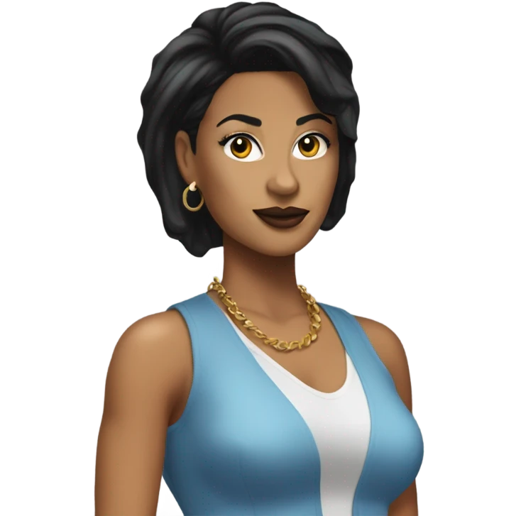 Tanned woman with black hair dressed in 1990s hip hop hair, makeup, and attire  emoji