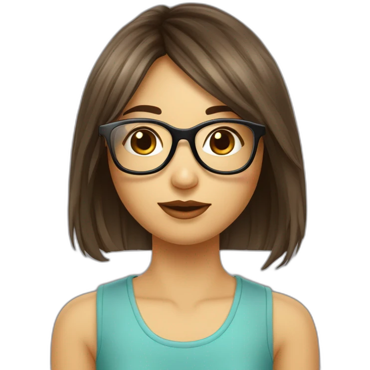 Fille avec lunette brune cheveux mi long frange rideau emoji