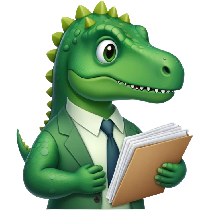 sad office dinosaur holding folders and papers emoji