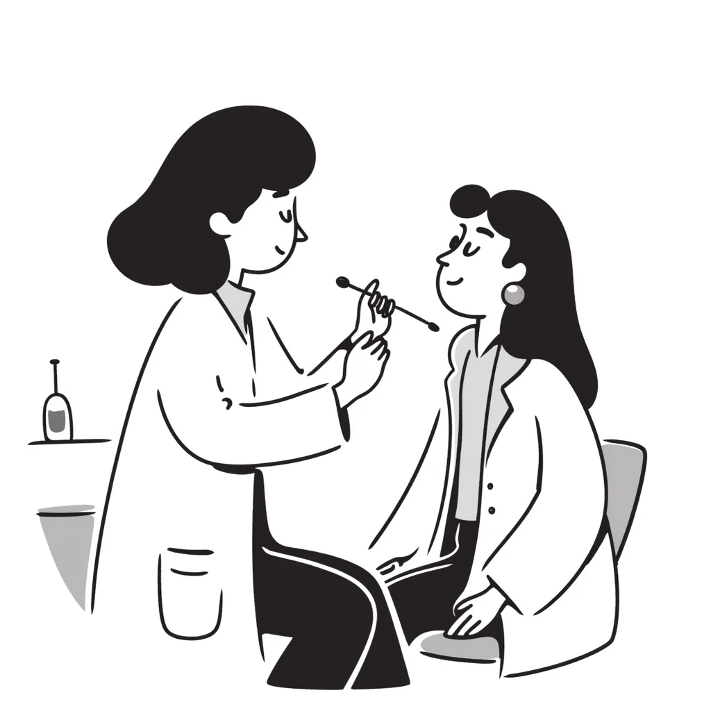 Doctor examining patient's throat with tongue depressor, medical check-up in physician's office emoji