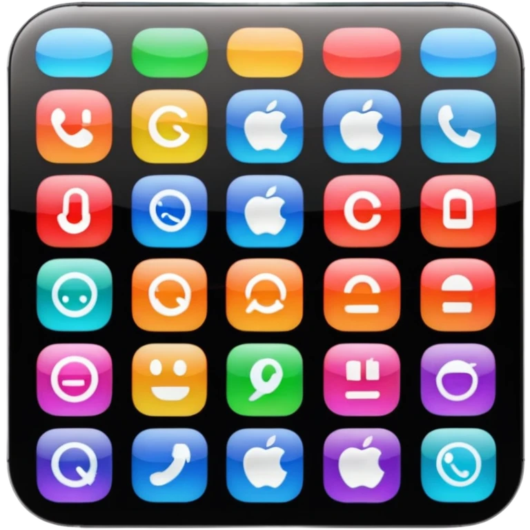 iPhone 16 with a colorful app grid, apple emoji style emoji
