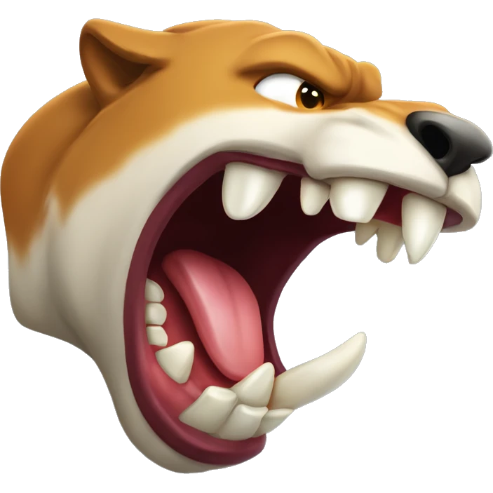 the teeth of a wild animal, in profile to the right side, an aggressive growl, saliva emoji