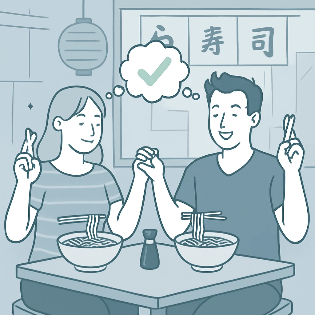 couple dining in Japanese street cafe
 emoji