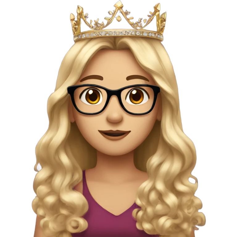 pretty girl long hair makeup and wears a crown and glasses  emoji