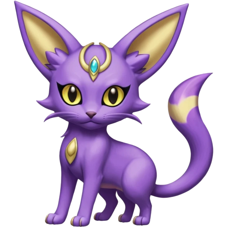 Purrloin-Espeon-Fakémon-hybrid-creature (full body)  with golden eyes emoji