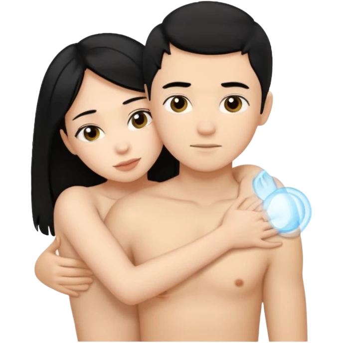 Light skinned woman black hair light skin boy young black hair hugging no clothes emoji
