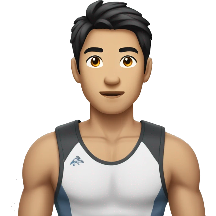 young asian man with no beard or mustache, athletic clothes, black hair, full body emoji