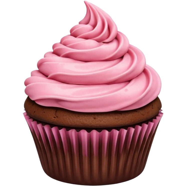 Chocolate cupcake with pink strawberry frosting emoji