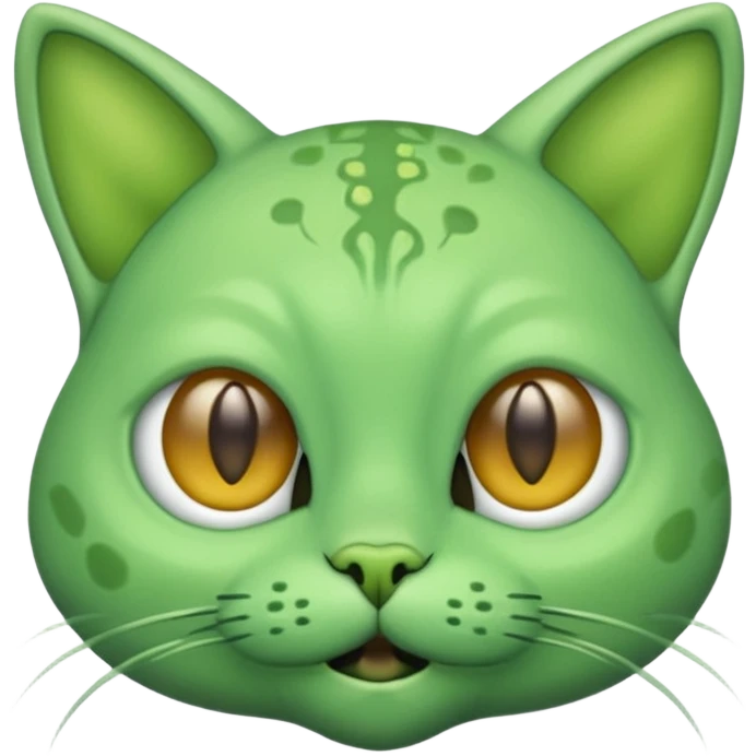 green alien cat with no fur, and spectacles and hair emoji
