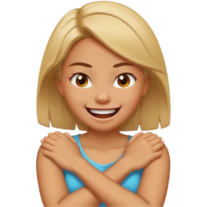 Arms crossed around neck angry girl laughing  emoji