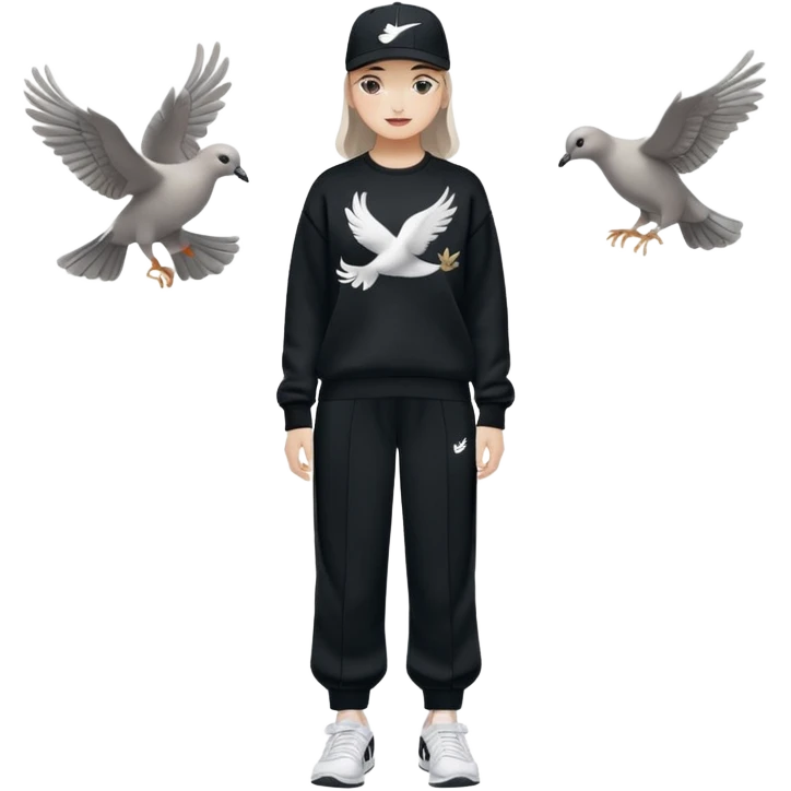 Crea Un Emoji Con Cuerpo Completo Y Una Gorra De Nike Unos Zapatos Campus Adidas Suéter Negro De LA Y Un Pantalón Con Palomas Estilo Bellaco O Ancho emoji