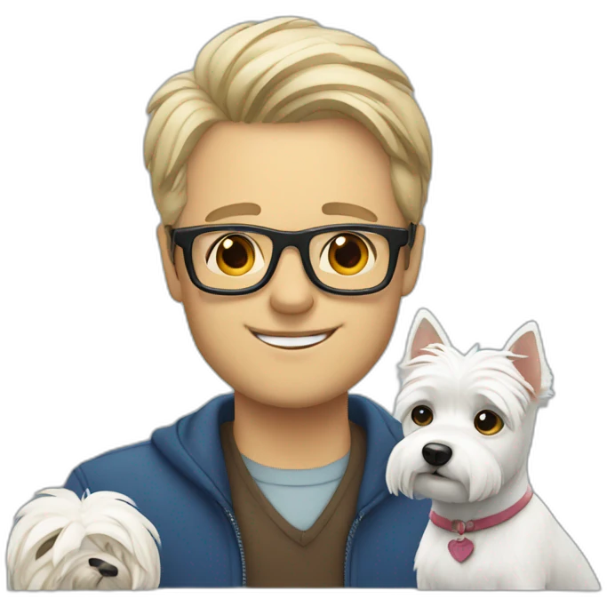 Man with glasses anda with westie dog girl emoji