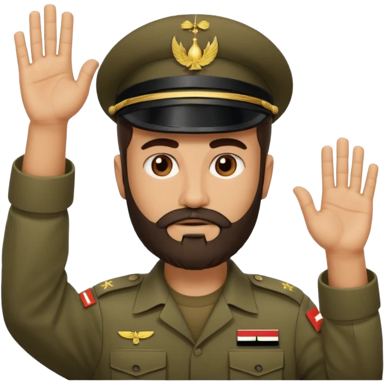 surrenders, depicts an Iraqi soldier from 1980, with a beard, a sad face and raised hands emoji