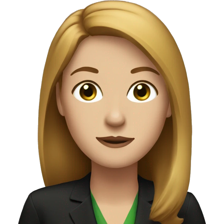 executive woman, straight golden brown hair, green eyes, black dress emoji