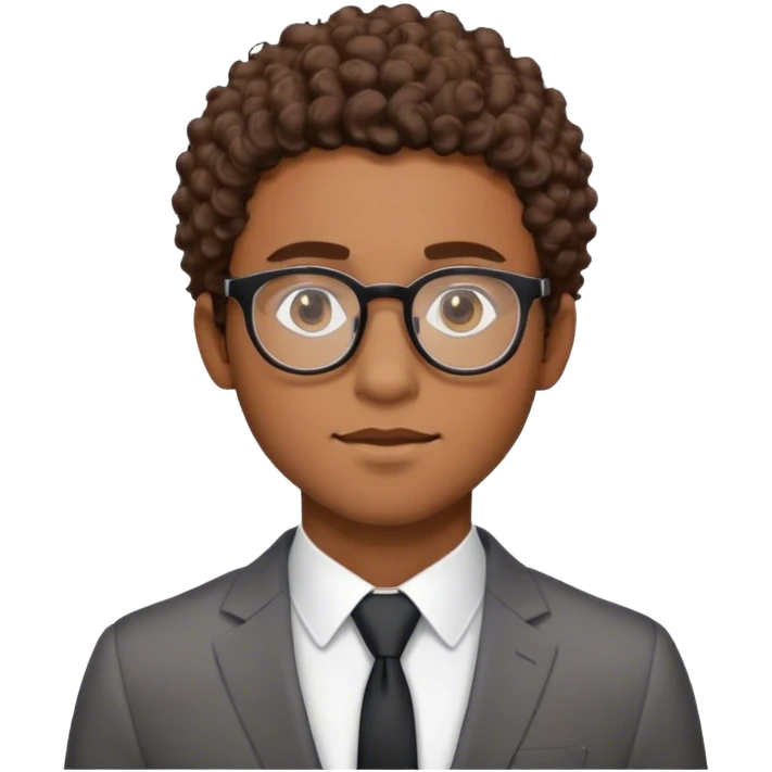 A young man with short curly brown hair, round glasses, light beard, and a business suit. emoji