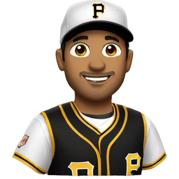 Hispanic man wears jersey and cap Pittsburgh pirates emoji