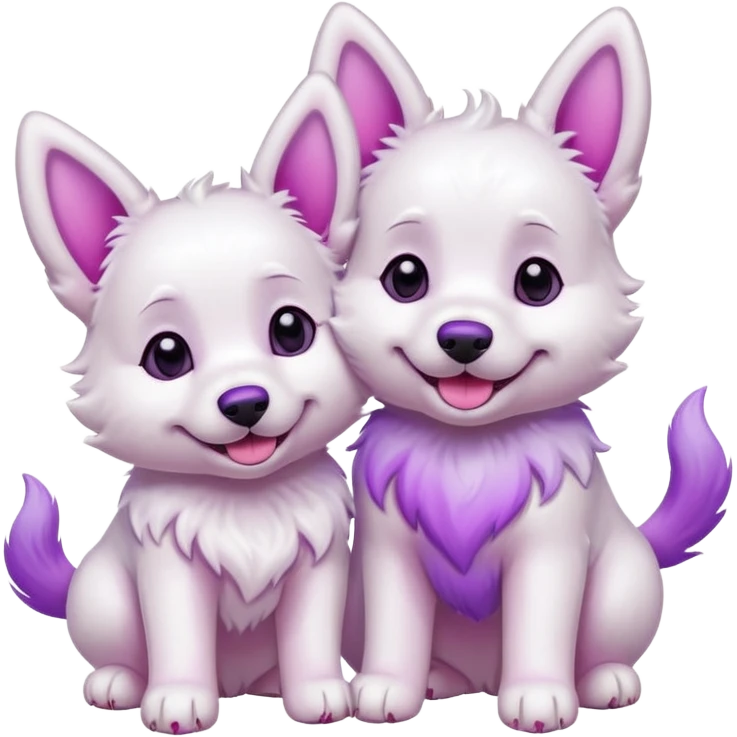 two white dogs with pink and purple dyed ears and paws emoji