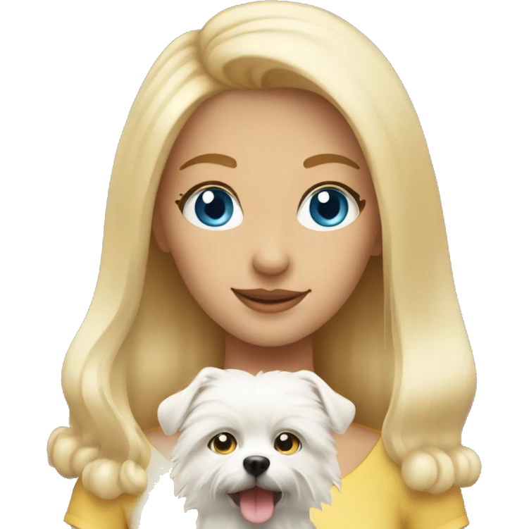 Blonde girl blue eyes holding spitz  emoji