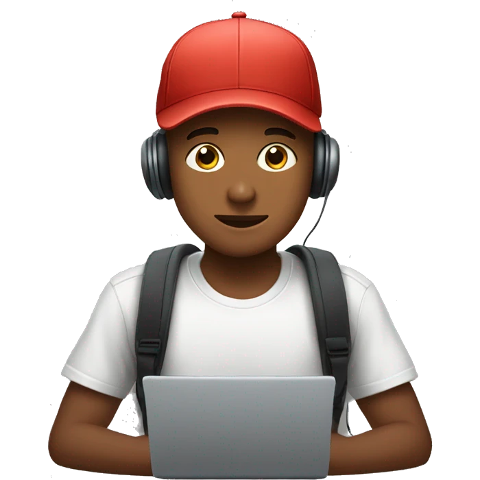 boy with cap and laptop and headsphone emoji