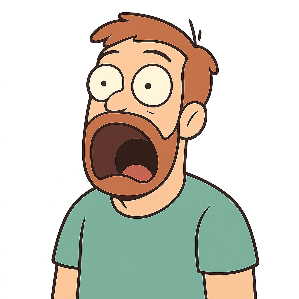 a surprised man with his mouth wide open, cartoon style emoji