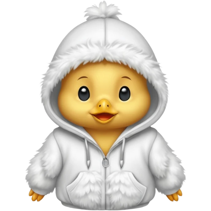 Baby chicken wearing a white fluffy hoodie  emoji