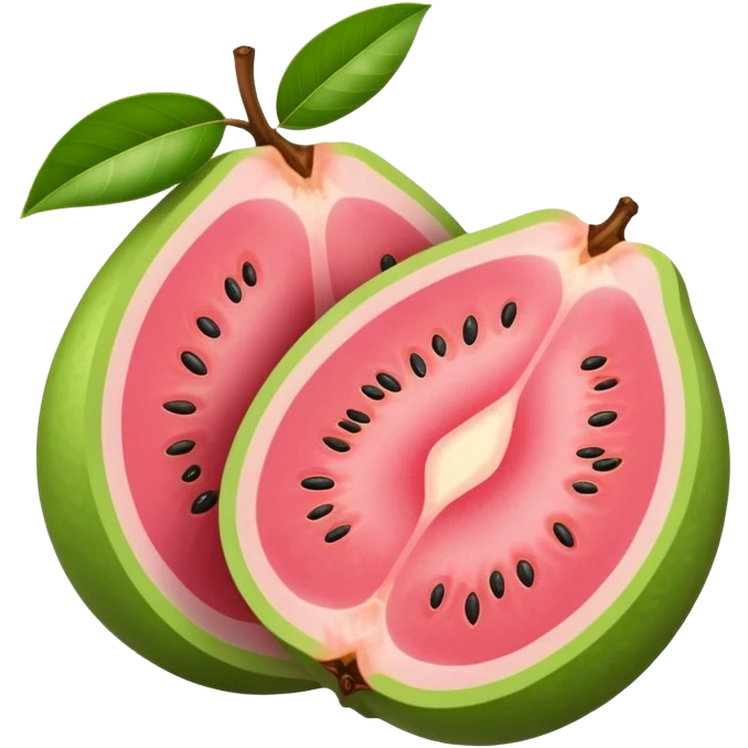 A guava cut in half showing pink flesh and white seeds emoji